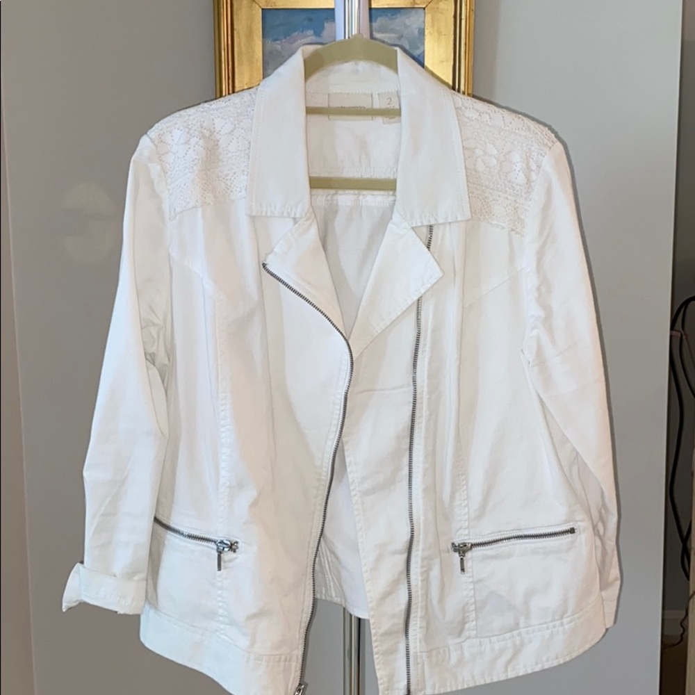 Chico’s white denim jacket